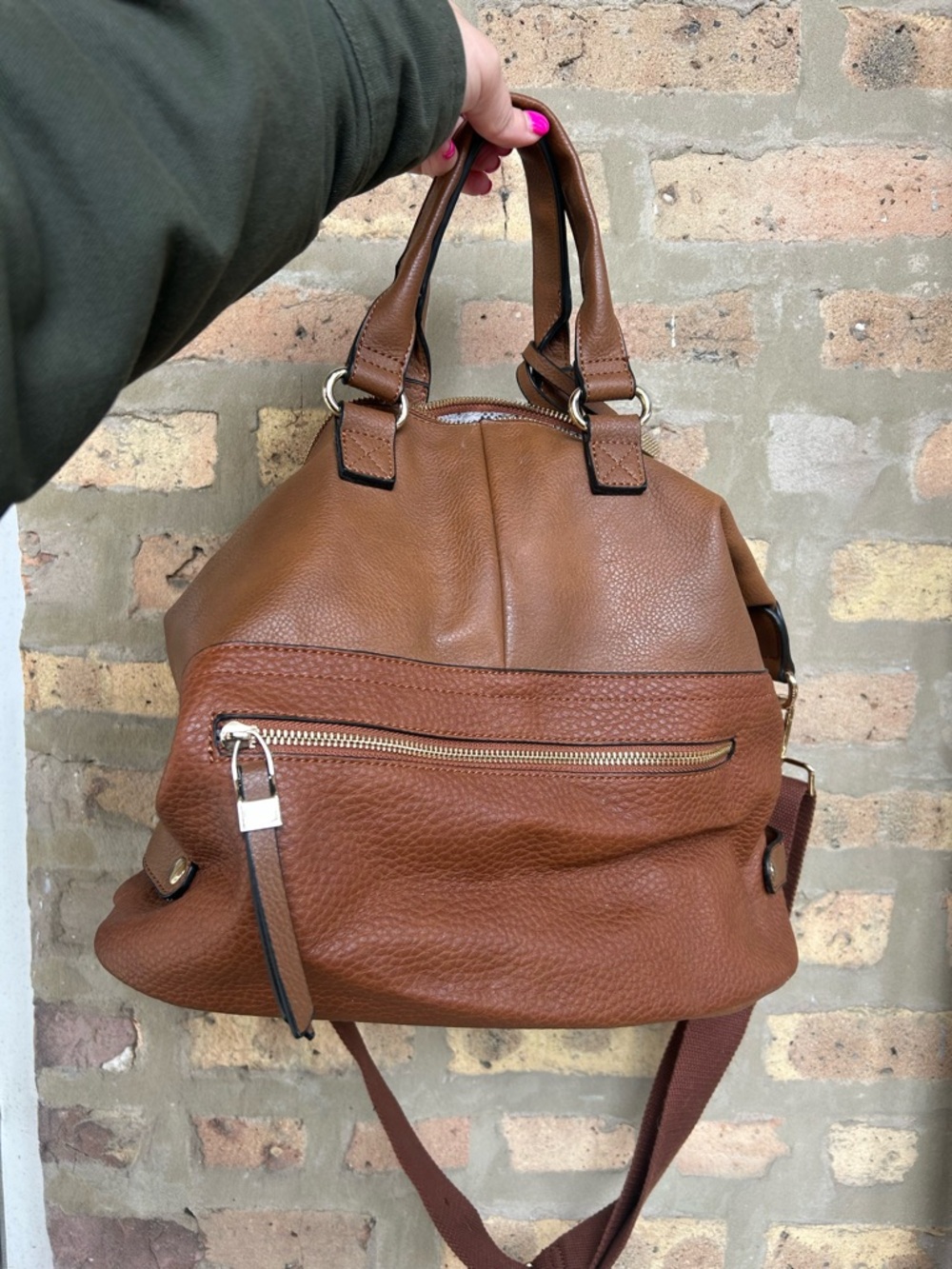 Brown Pebbled Leather Satchel Handbag - Picture 4 of 4